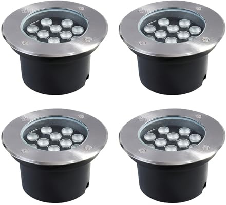 VSHENG Paquete De 4 Paquete De 4 LED Luz Subterránea Luz Empotrada En El Suelo AC85-265V IP66 Resistente Al Agua Foco para Exteriores, Patios, Camino, Terrazas Lámpara De Paisaje(White,24W)