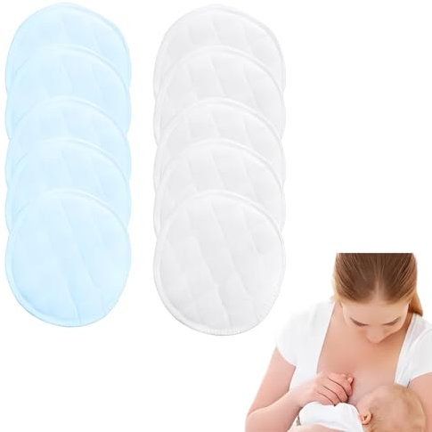 MEXRUMI 10 Stück Waschbare Stilleinlagen Wiederverwendbar Stilleinlagen Waschbare Bio Bambus Stilleinlagen Wiederverwendbare Brustpolste Für Stillen (Weiß Und Blau)