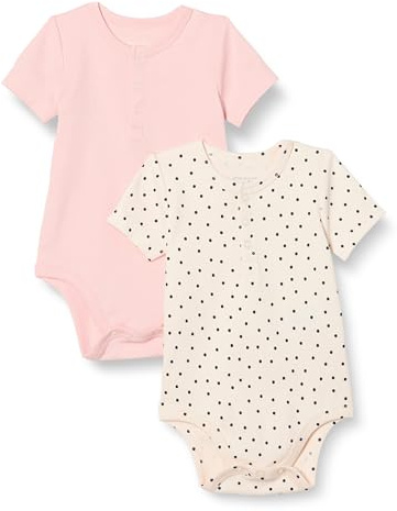 Amazon Essentials Unisex Babies' Henley Bodysuit, Pack of 2, Dots/Pale Pink, 18 Months
