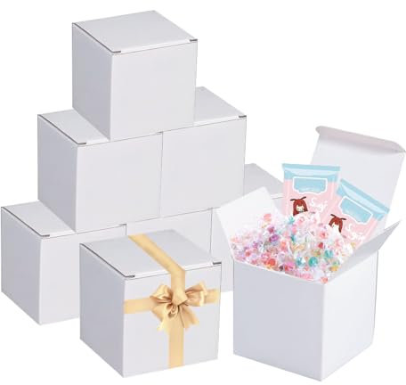 XIAQICA 20 Stück Geschenkbox Klein Weiß Geschenkboxen 10x10x10 cm Pappschachteln mit Deckel Kleine Kartons zum Selber Aufbauen für Geschenke, Partys, Geburtstag, Hochzeit, Weihnachten