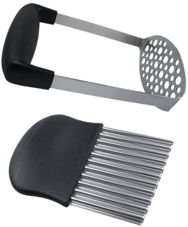 ABOOFAN 2 Pezzi 1 Set Schiacciapatate in Acciaio Inox Distruttore Cucina Taglierina Per Pieghe Trita Aglio Patate Fritte Tagliatelle Carota Premuto Macinino Patata Tritaverdure Trp Black