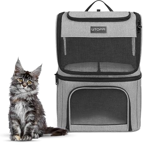 UTOPPI Cat Backpack Carrier for 2 Cats, Kittens or Small Dogs, Foldable & Breathable Pet Travel Bag, Cat Carrier Soft Sided & Lightweight, Holds up to 10kg, Ideal for Hiking, Camping & Picnic