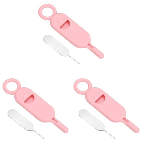 PATIKIL Herramienta de extracción de soporte de tarjeta SIM, 3 pines de tarjeta SIM, abridor de agujas, bandeja de expulsión, pines de expulsión para teléfonos celulares, tabletas, routers, color rosa