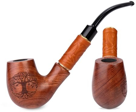 19 cm päronträ Churchwarden rökpipa | Tree of Life-gravyr | För 9 mm filter | Sammetspåse ingår | Endast för tobaksanvändning