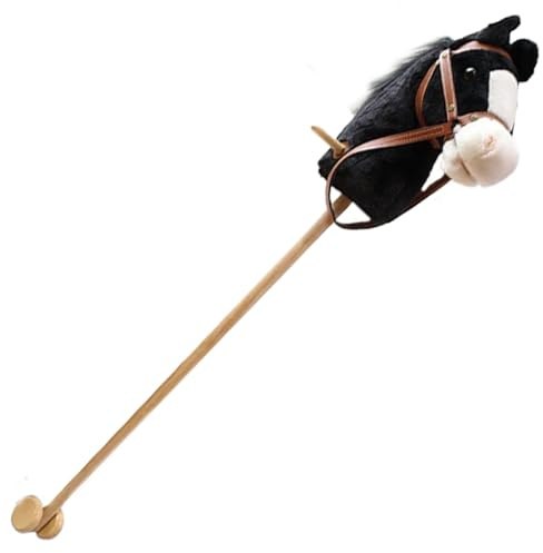 Caballo de Palo con Efectos de Sonido realistas Felpa 39 Alto Caballo de pasatiempo de Halloween con Ruedas y Poste de Madera Mango Antideslizante Juguete para Montar para Regalos de niños (negr