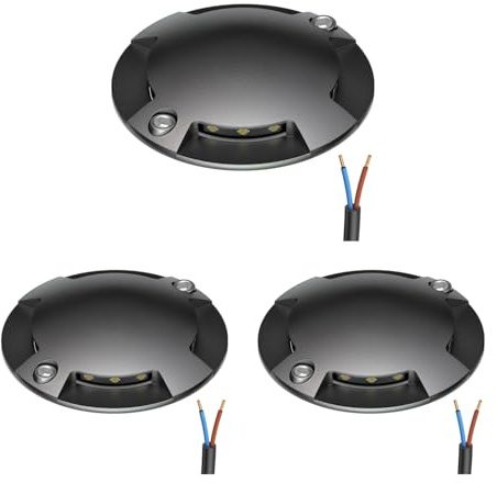 ledscom.de 3 pièces LED lampe de sol, marquage de chemin RUNDA pour l'extérieur, IP67, 4-flamme, anthracite, rond, 70mm Ø, blanc chaud
