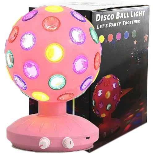15 cm discoboll ljus justerbar roterande hastighet och ljusstyrka festlampor stroboskop lampa scenlampa med USB-kabel för barn födelsedag sammankomster juldekor (USB/AA-batteri ström) (rosa)