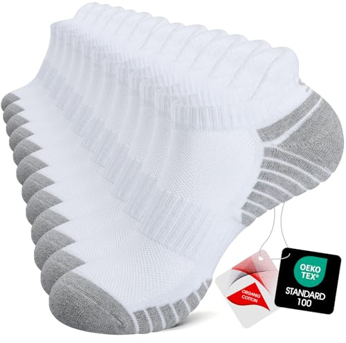 TANSTC Mens Running Socks Anti-Blister Cushioned Sports Socks Trainer Socks for Men Women Cotton Ankle Socks Low Cut Breathable Athletic Sock(6 Pairs)