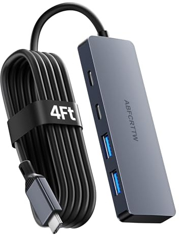 ABFCRTTW 4FT USB C-hubb 3.2 multiportadapter, 10 Gbps aluminium USB C till USB-hubb med 2 USB-A och 2 typ-C-port, USB C-splitter för Thunderbolt, MacBook, Mac mini, bärbar dator, stationär etc.