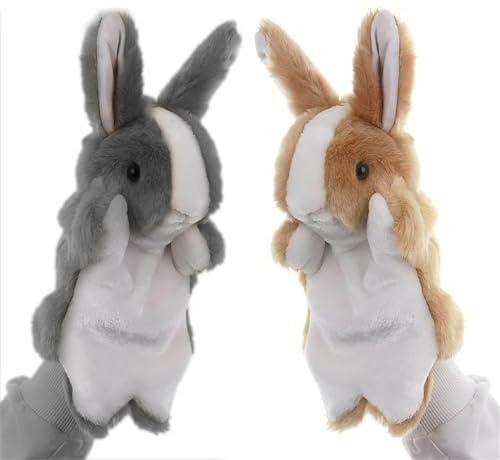 Marionetas de mano, 2 piezas de títeres de mano de conejo, dulces títeres de mano, para juegos de rol imaginativos, narración de historias, teatro de títeres (gris + marrón)