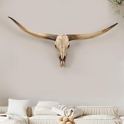 Decoración de pared de calavera de toro de cuerno largo sintético con cuernos montados para decoración medieval de entrada