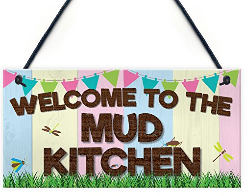 Red Ocean Welcome Mud Kitchen Home School Garden Outdoor Hanging Plaque Plot Gift Sign