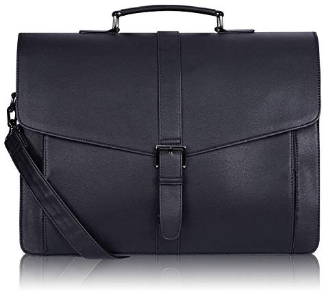Estarer Serviette Homme, Sac Ordinateur 15.6 Pouces, Sacoche Business Bandoulière, Cartable Vintage en Cuir Simili, Noir