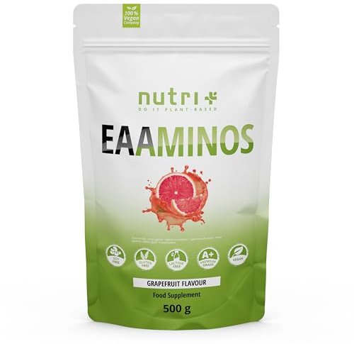 Aminoacidi in polvere Vegan 500 g EAA Grapefruit - Altamente dosati - Tutti gli aminoacidi essenziali - Sapore Pompelmo - EAA istantanei in polvere - Amminoacidi essenziali