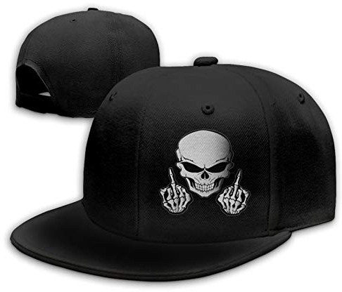 Negi Skull Finger Flat Bill Hats Snapback Hat for Men Brim Baseball Cap for Men Adjustable Cool