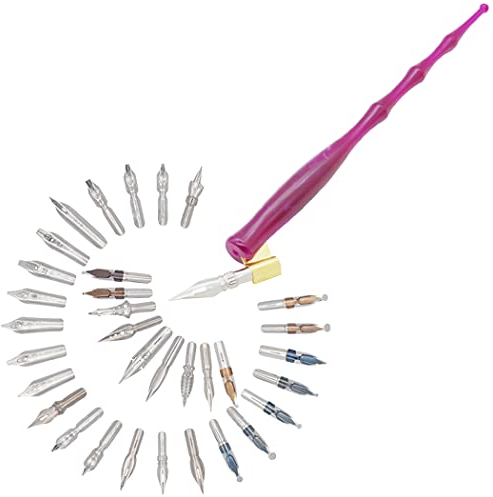 Gullor Kalligraphie-Stifte-Set, Kunstharz, handgefertigt, Kalligraphie-Set mit 33 Federn, Violett