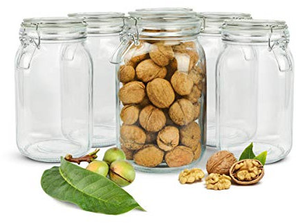 Sendez 6 bocaux de conservation de 1500 ml avec fermeture mécanique + 10 étiquettes, 6 joints et stylo