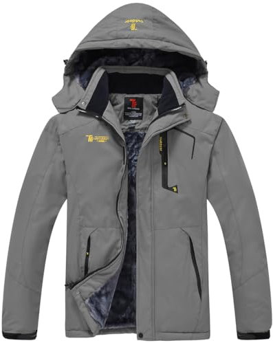 donhobo Herren Outdoor Wanderjacke Schneejacke Winddicht wasserdichte Softshelljacke Winter Warm Fleecejacken Skijacken mit Kapuzen (Mittelgrau,XXL)