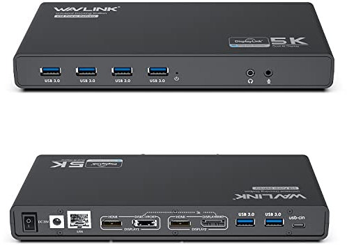 USB C Laptop Docking Station, WAVLINK USB A/USB C DockingStation für Windows und MAC OS, Einzel 5K/Dual 4K @60Hz mit 65W Ladestation, 2 HDMI & 2 DP, Gigabit Ethernet, 6 USB 3.0 Ports, Audio/Mic