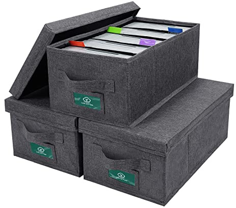 T WaveTree DVD-Aufbewahrungsbox, 3 Stück, langlebige DVD-Hülle, Organizer, 39,5 x 21,6 x 16,3 cm, DVD-Rack mit Deckel und Index-Etiketten für bis zu 75 DVD-Hüllen, Grau