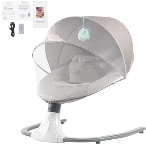 Babywippe Elektrisch,Baby Schaukel mit 12 Musik,USB Bluetooth Elektrisch Musik Babyschaukel Babywippe Mit Fernbedienung Timing für Babys unter 12 kg (Grau)