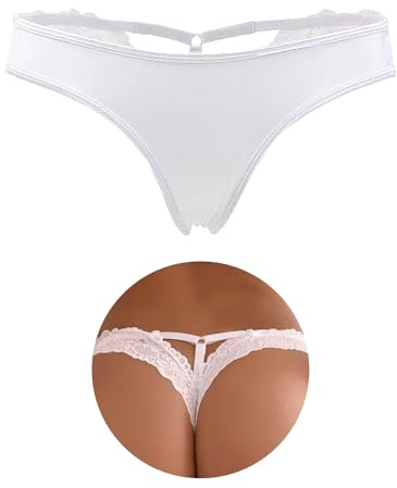 String Femme Sexy Chic Hot String Ficelle Ouvert Femme Sexy Grande Taille Tanga Coton Dentelle Culotte Fendue sans Couture Invisible sous Vetements Feminins Underwear Slips(S,Blanc)