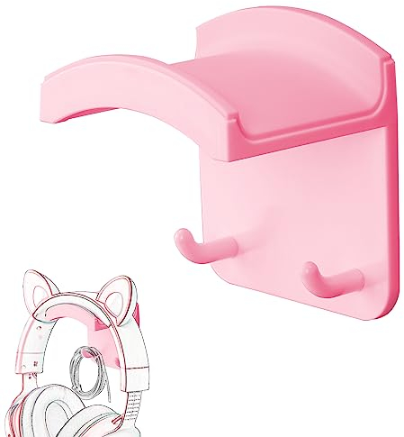 GEEKRIA Gaming Headphone Hook Holder, Wall Mount Headset Stand, Compatible with Bose, Sony, Sennheiser, AKG, JBL, Beats, Suitable for Home, Office, Recording Studio (Pink)
