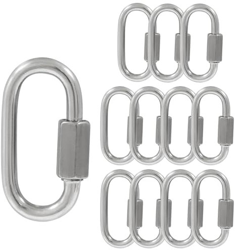 Qjaiune 12 connettori rapidi da 1/8 di pollice in acciaio inossidabile 304 a forma di D, connettore rapido M3.5 per catena a maglie rapide resistenti e durevoli, capacità 78,9 kg