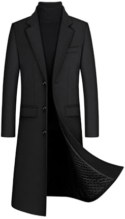 ECDAHICC Vinterrock herr slim fit lång ull rock enkel bröst revers herrock business bomull rock trenchcoat