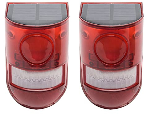Solar Security Light Alarm,2Pack IP65 Waterproof PIR LED Motion Sensor Flashing Light Lamp,Built in Battery,Energy Saving Warning 110dB Loud Siren Solar Light for Flashing Outdoor(Size:2Pack)