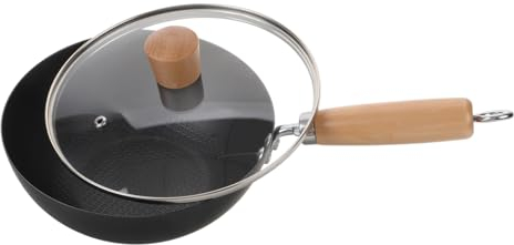 Mikinona Small Iron Wok Frying Pan Lid for Kitchen Use for Stove Cooking Wok Pan for Home Baking and Meal Prep