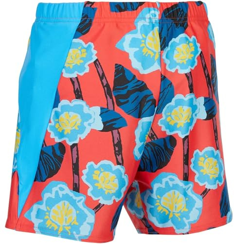 Kes-Vir Boys and Girls Swim Shorties, Age 11-12 Years, Floral Blue with Built-in Waterproof Inner Briefs Incontinence Swimwear, Chlorine Resistant UVF 50+ Fabric,
