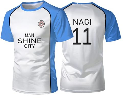 T-shirt Blue Lock gioco di ruolo maglia sportiva, uomini e donne sciolto casual sport abete retrò collo rotondo manica corta cotone abbigliamento sportivo leggero traspirante manica corta-blue||XS