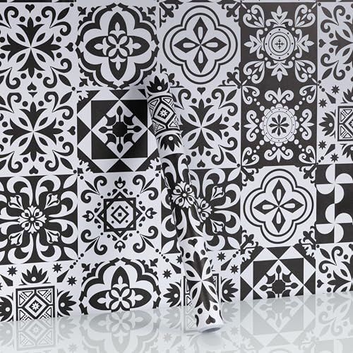 Hode Piastrelle Adesivi Bagno 30x300cm, Mattonelle Adesive Cucina Paraschizzi, Carta da Parati Adesiva Muro Mosaico Impermeabile Nero e Bianco