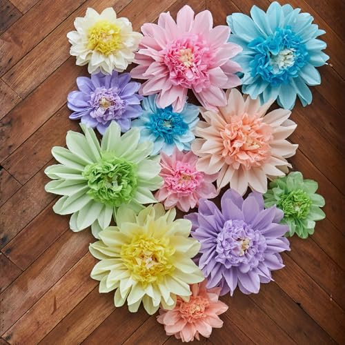 Homarkable Flores de Papel Pastel, 12 Piezas de Flores de Papel crepé, 15,24 cm, 25,4 cm, Flor para Boda, Fiesta, Baby Shower, Carnaval, Fiesta, guardería, decoración de Pared