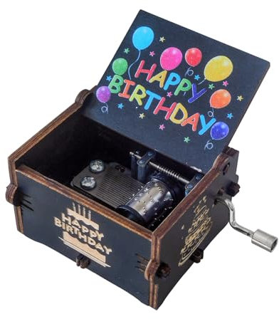 Qaixwuyi Scatola Musicale Legno Scatola Musicale Buon Compleanno Carillon a Manovella Scatola Musicale d'Epoca Scatola Musicale D'intaglio Mini Carillon Manovella Regalo Compleanno Parenti Amici