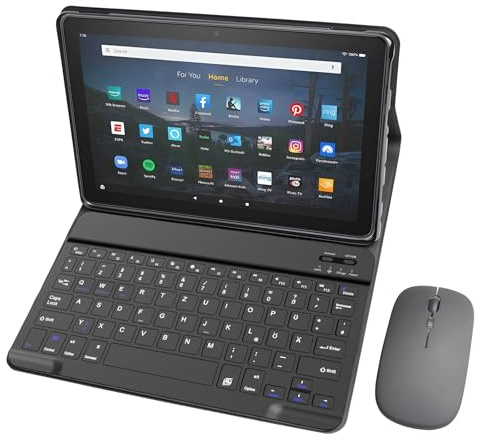Tangentbordsfodral för Amazon Fire HD 10 Tablet (13:e generationen, 2023 version), löstagbart Bluetooth-tangentbord med mus,German keyboard
