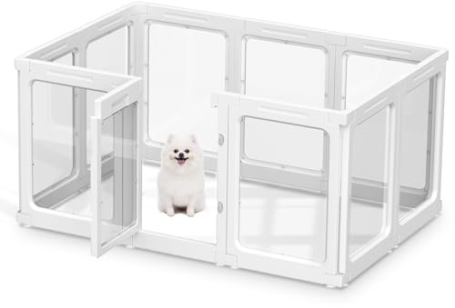 Box per cani in acrilico, box per animali domestici trasparente da 60 cm per uso interno ed esterno, box portatile resistente per cuccioli per cani di taglia piccola a media - 10 pannelli