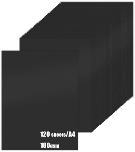 Black Card A4, 120 Sheets 180gsm/65 lb, Heavy Construction Paper for Card Making Printing Craft Drawing Scrapbooking Cutting