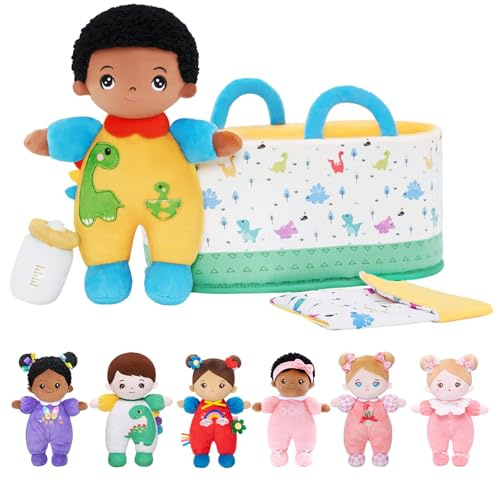 OUOZZZ 9.5 Black Baby Doll with Accessories Washable Plush toy | Includes cute doll accessories, 25cm soft plush body, ideal toddler birthday gift