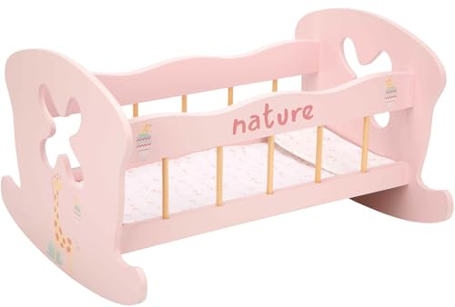 ARIAS - Letto a dondolo in legno della collezione Nature. Include un cuscino e un copriletto coordinato. Dimensioni: 50 x 39,5 x 29,5 cm. Giocattolo Bambini +3 anni (ARI21583)