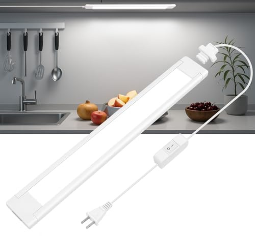 maylit Under Cabinet Lighting Plug in, 14 Inch Linkable Ultra Bright LED Light Bar, Renter Friendly Lamp, Wired Indoor Lights for Kitchen Cabinet, Counter, Workbench, Desk, Shelf, Cool White