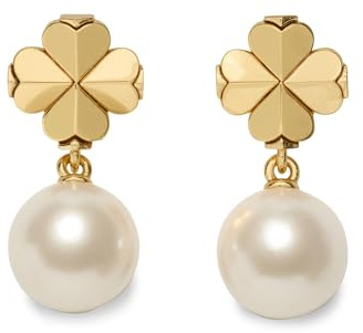 Kate Spade New York Spade blomma pärla droppe örhängen, vitt guld, En storlek, Metall, Ingen ädelsten