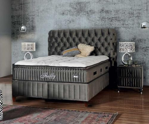 Fluffy Boxspringbett 180x200 cm mit Matratze & Bettkasten | Bett mit Stauraum - Komplettset mit 7-Zonen Orthopädischer Matratze mit Topper – Allergenfrei, Atmungsaktiv | Liegehöhe 67 cm (Grau)