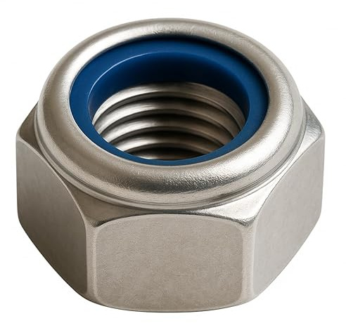 Tuerca Nylstop M5 de acero inoxidable inamovible Ø 5 mm | Tuercas de freno de 5 mm autoblocantes hexagonales autofrenadas DIN 985 Acero inoxidable A2-70 (V2A/304) con anillo de bloqueo de nylon: LOTE