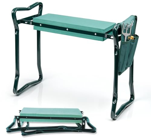 Crystals Heavy Duty Garden Kneeler & Seat – Portable Foldable Metal Stool with Foam Padded Kneeling Pad for Gardening Comfort & Support