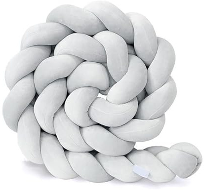 GYCF Braided Mat Cuddle Cushion, Decor Knot Pillow Bed Guard Rail Cushion, Braided Pillows Knotted Soft Anti-Fall All-Round Pillow, Knot Nursing Cushion,Grey,3.5 m