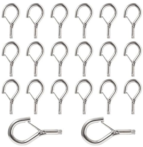 Dagran 20 Piezas M6 Ganchos de Tornillo Roscado Alcayatas Cerradas, Alta Dureza, con Hebilla Resorte de Seguridad, Alcayatas Inox, Sin Deformación para Colgar Macetas Campanas de Viento