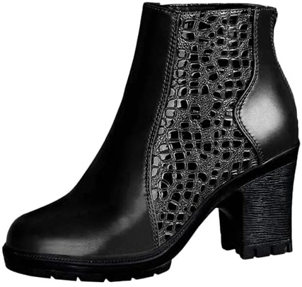 Generisch 2026 Botas con tacón grueso retro para mujer, con cierre de cremallera, botas cortas, moda casual, cómodas, para invierno, Negro , 43 EU