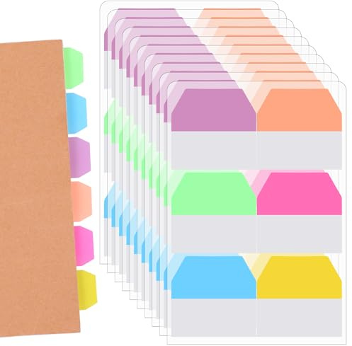 WJIAAA 720 PCS Sticky Index Tabs Flags Set, Writable Sticky Index Tabs Transparent Book Medium File Tab Flag Filing Tab Page Markers Tape Flags for Book Tags Stickers Markers Office 6 Colors